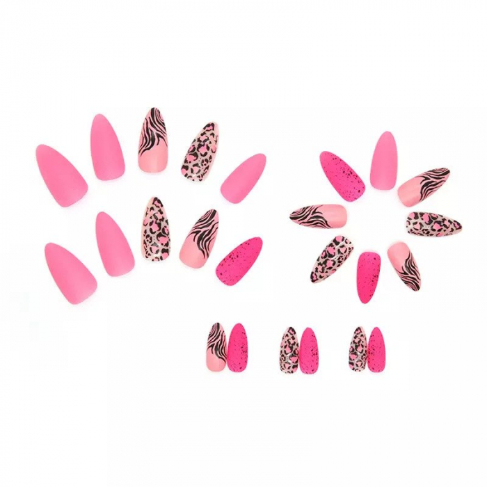 Set unghii false autoadezive tip press-on 24 de bucati animal print, Electric Pink [4]