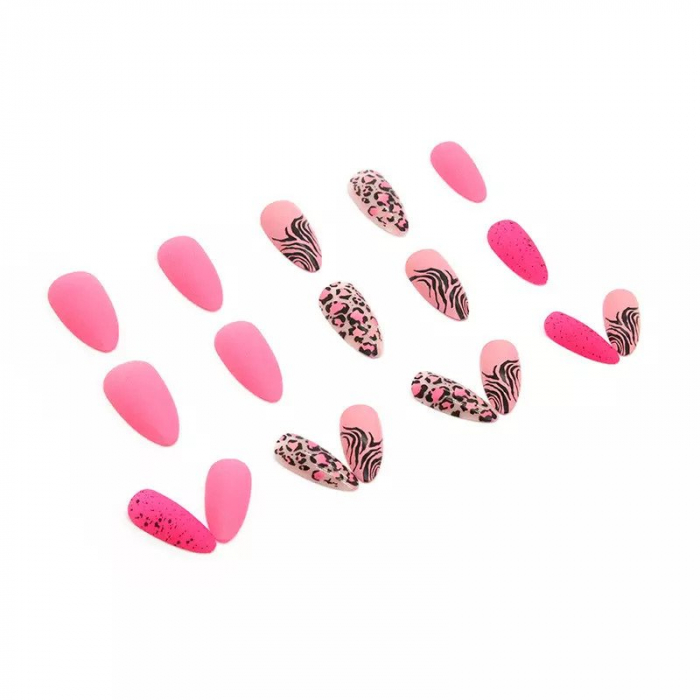 Set unghii false autoadezive tip press-on 24 de bucati animal print, Electric Pink [3]