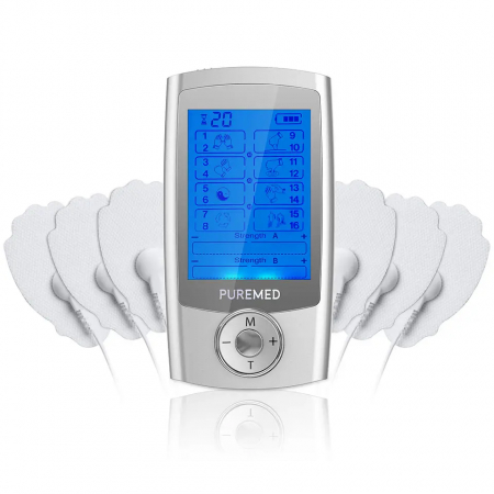 Aparat de masaj electrostimulator eficient TENS fizioterapie cu 6 electrozi, 16 programe de masaj, pentru ameliorarea durerii, gri [0]