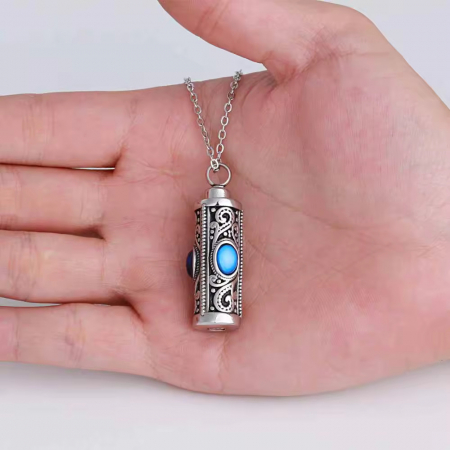 Colier comemorativ cu urna de incinerare cu piatra de zirconiu din oțel inoxidabil, silver [4]