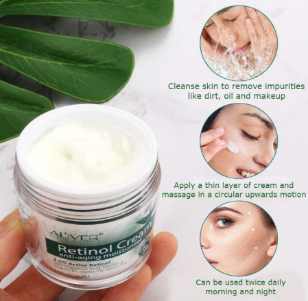 Crema de zi si noapte Aliver Retinol pentru fata, gat si decolteu cu 2,5% retinol activ + acid hialuronic, aloe si ceai verde, 50 ml [5]
