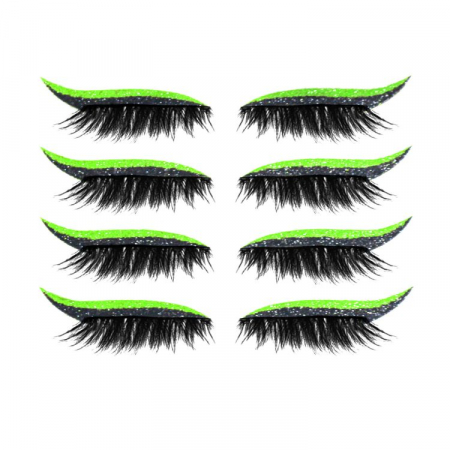 Toate produsele - Set 4 Perechi de Gene cu Eyeliner si Glitter reutilizabile, verde neon