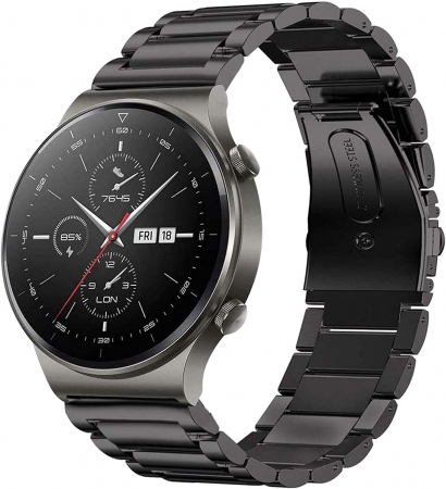Curea smartwatch otel inoxidabil compatibila cu Huawei GT 2, ultra black, 46mm [0]