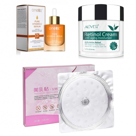 Pachet Glow Crema cu retinol ALIVER + Masca crestere sani + Serum Vitamina C pura ONE1X [0]