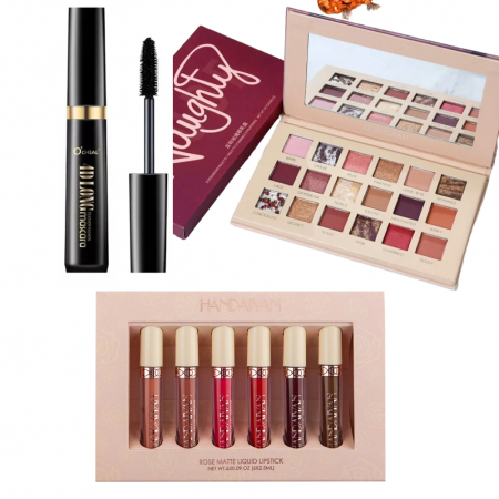 Pachet set make-up complet Rimel 4D + Paleta fard Nude + Set 6 Rujuri mate Handaiyan [0]