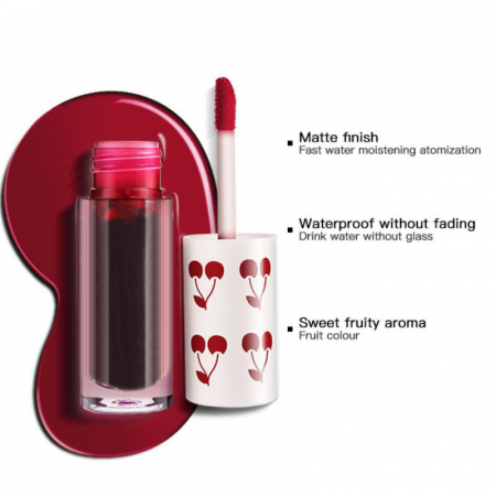 Ruj lichid tip tatuaj 2in1 pentru buze si obraji waterproof cu efect mat si miros delicios de cirese, visiniu [2]