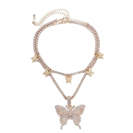 Toate produsele - Set 2 lanturi cu fluturi stralucitori cu pietre de zirconiu, auriu