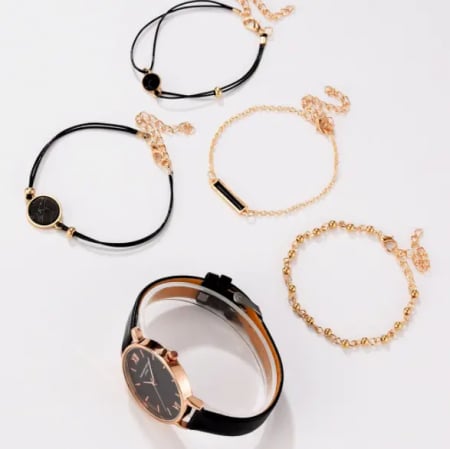 Set ceas dama cu 4 bratari elegant, negru [2]