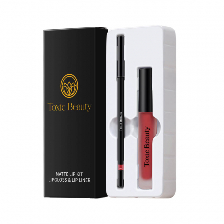 Toate produsele - Set ruj mat waterproof si creion kit complet buze vegan cu miros de ananas, Poppy Red