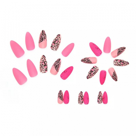 Set unghii false autoadezive tip press-on 24 de bucati animal print, Electric Pink [3]