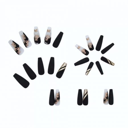 Set unghii false autoadezive tip press-on 24 de bucati fluturi gold si strasuri stralucitoare, Butterfly [4]