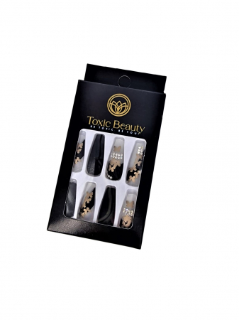 Set unghii false autoadezive tip press-on 24 de bucati fluturi gold si strasuri stralucitoare, Butterfly [5]