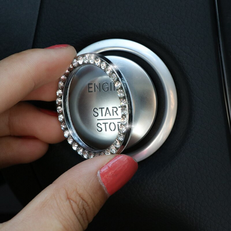 Sticker buton start/stop cu cristale stralucitoare, argintiu [5]
