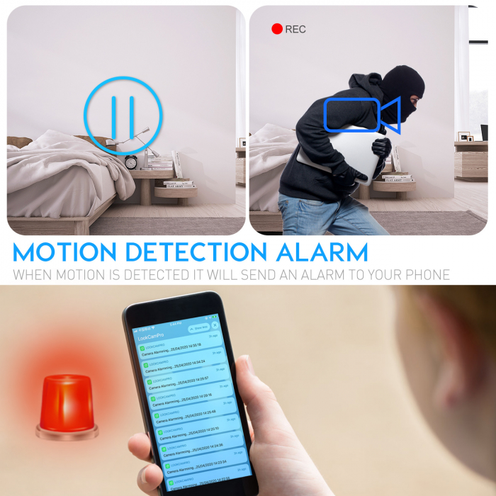 HD Video Camera WiFi - Nightvision - 4K Ultra HD - Integrated in Digital Clock - Real-Time Monitoring from Anywhere - Motion Sensor - iOS & Android [BKP-WS2] [3]