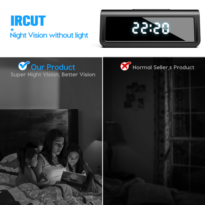 HD Video Camera WiFi - Nightvision - 4K Ultra HD - Integrated in Digital Clock - Real-Time Monitoring from Anywhere - Motion Sensor - iOS & Android [BKP-WS2] [6]