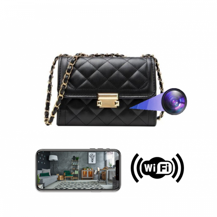 HD WIFI Spy Camera Integrated in Women's Handbag - Motion Sensor + Notification - Real-Time Audio-Video Transmission - iOS & Android App [M1] [1]