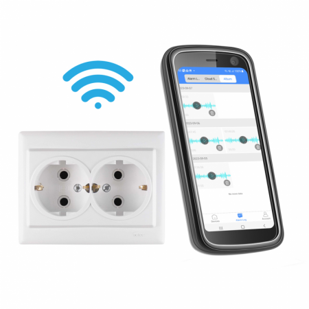 Microfoni Remoti - Presa 220V Doppia con Microfono & Registratore Spia Wi-Fi 128GB – Ascolto in Tempo Reale – Registrazione e Riproduzione da Qualsiasi Distanza tramite Internet – App iOS / Android [F5]