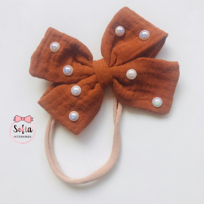 Lina Cognac Bow & Pearls [2]