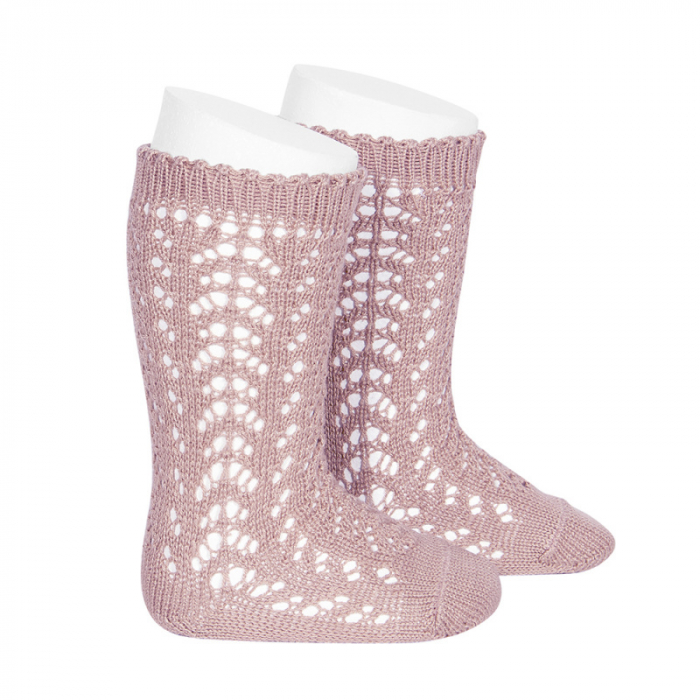 Sosete tricotate din bumbac -  Pale Pink - [1]