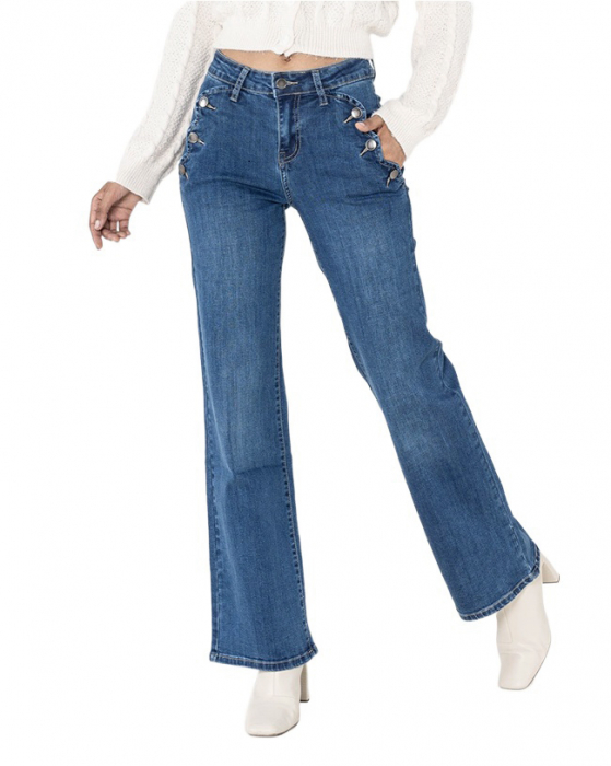 Blugi dama evazati Nina Carter albastru inchis P195-1 M10 [4]