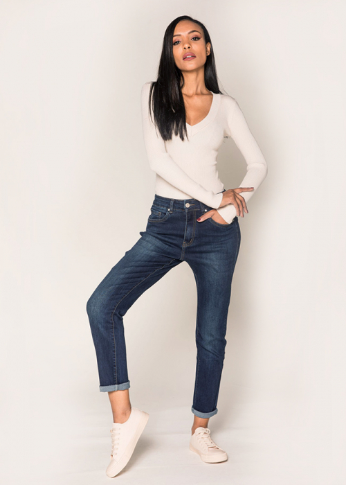 Blugi dama mom fit Nina Carter albastru inchis P189-2 M7 [3]
