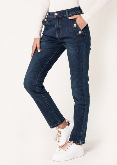 Blugi dama mom fit Nina Carter albastru inchis P216 M10 [4]