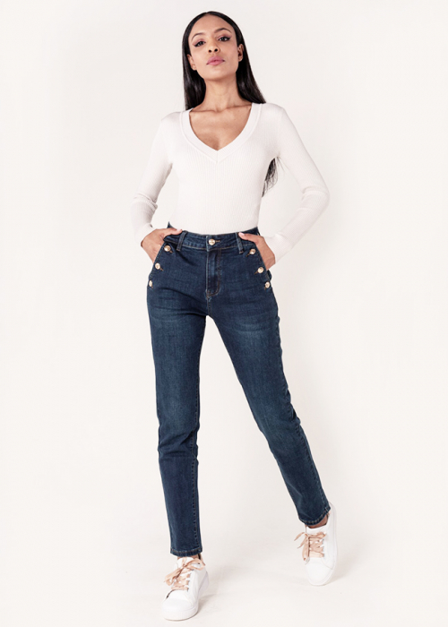 Blugi dama mom fit Nina Carter albastru inchis P216 M10 [2]