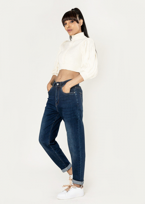 Blugi dama Mom Fit Nina Carter Albastru inchis P502-9 M8 [4]