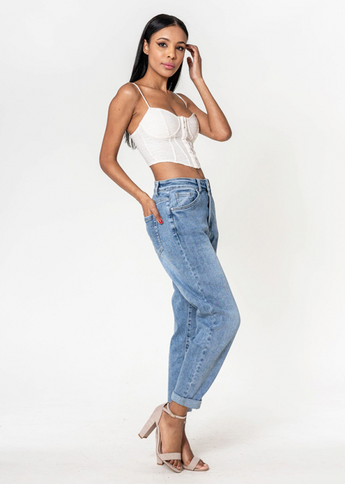 Blugi dama mom fit Nina Carter albastru P502-21 M7 [4]