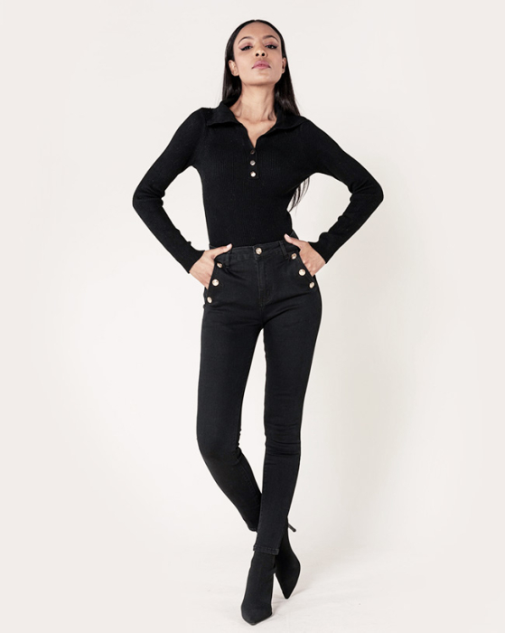 Blugi dama negri slim cu nasturi Nina Carter P217-8A M9 [4]