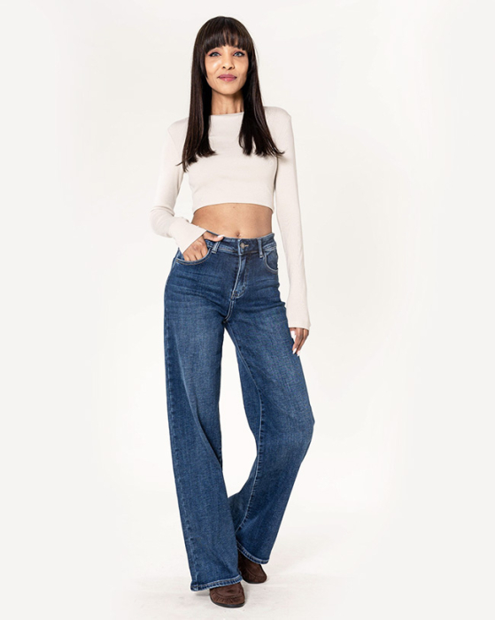 Blugi dama wide leg Nina Carter albastru J259 M8