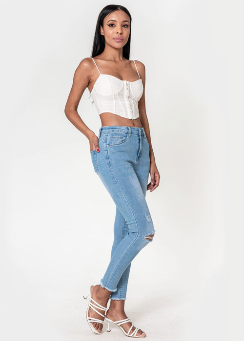 Blugi slim dama cu detalii rupte, Albastru deschis P501-6 M10 [3]