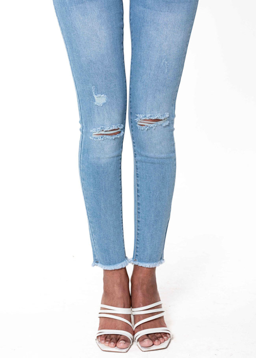 Blugi slim dama cu detalii rupte, Albastru deschis P501-6 M10 [5]