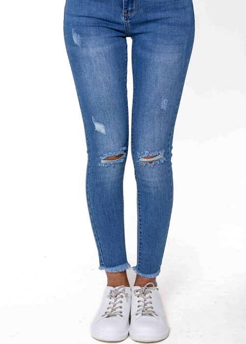 Blugi slim dama cu detalii rupte, Albastru P501-5 M10 [6]