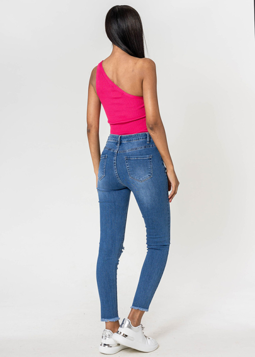 Blugi slim dama cu detalii rupte, Albastru P501-5 M10 [4]