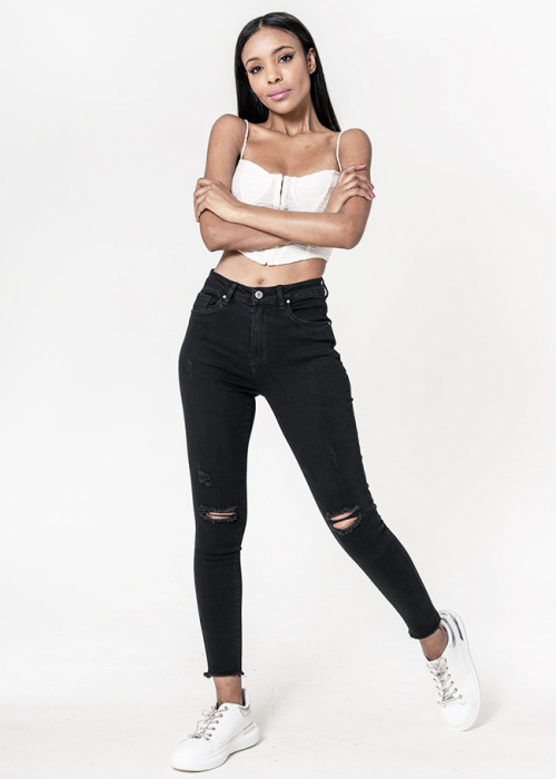 Blugi slim dama cu detalii rupte, Albastru P501-8 M10 [1]