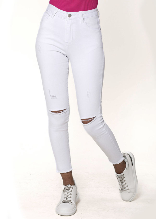 Blugi slim dama cu detalii rupte, Albi P501-10 M10 [5]