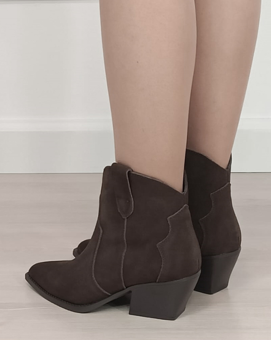 Botine maro din piele naturala cu toc comod 6338A 114 [3]