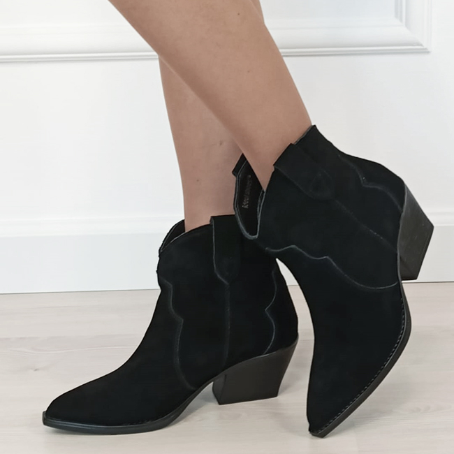 Botine negre din piele naturala cu toc comod 6338 114 [1]
