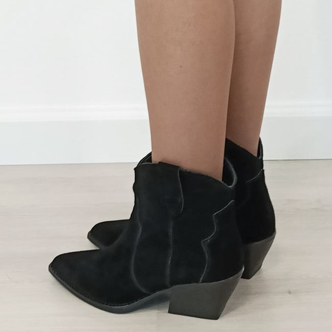 Botine negre din piele naturala cu toc comod 6338 114 [3]