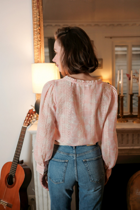 Camasa roz cu print floral si detalii brodate, 4819T M9 [3]