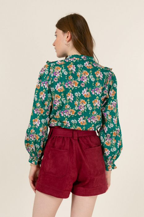 Camasa verde din bumbac cu imprimeu floral ASD90076 [3]