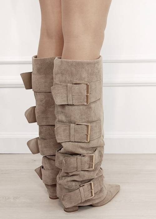 Cizme bej elegante cu toc comod 7677A-1 19 [4]