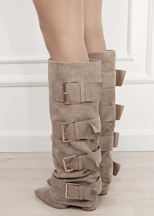 Cizme bej elegante cu toc comod 7677A-1 19 [5]