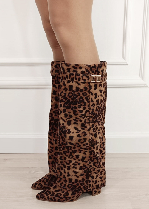 Cizme leopard print elegante cu toc comod 9501A 113 [2]