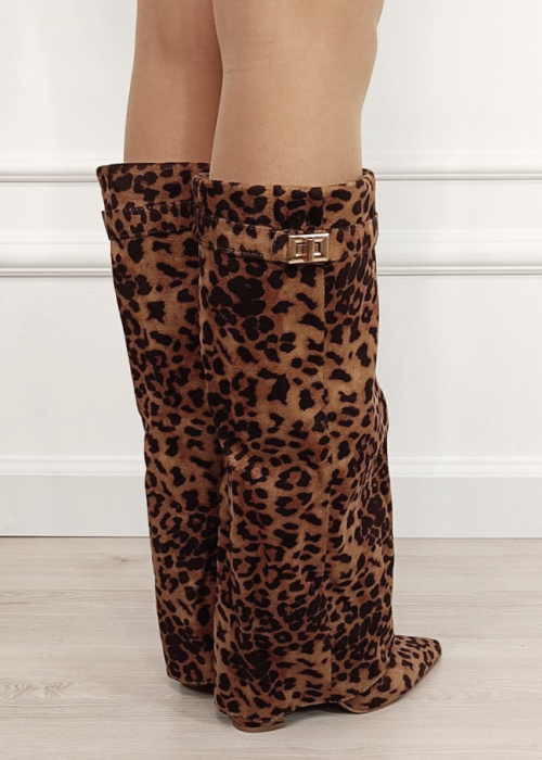 Cizme leopard print elegante cu toc comod 9501A 113 [4]