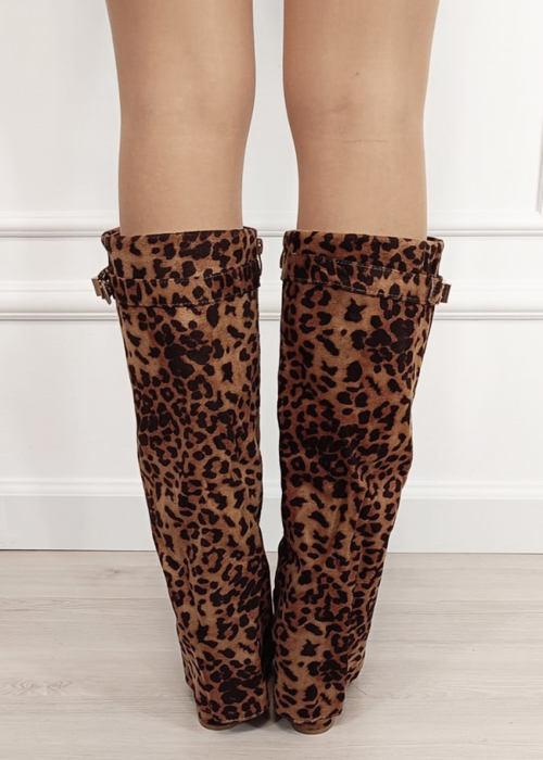 Cizme leopard print elegante cu toc comod 9501A 113 [5]