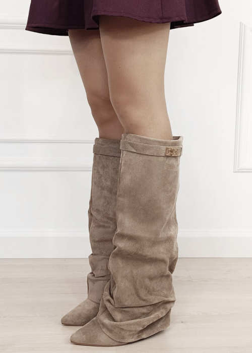 Cizme lungi kaki cu toc 7665A-1 115
