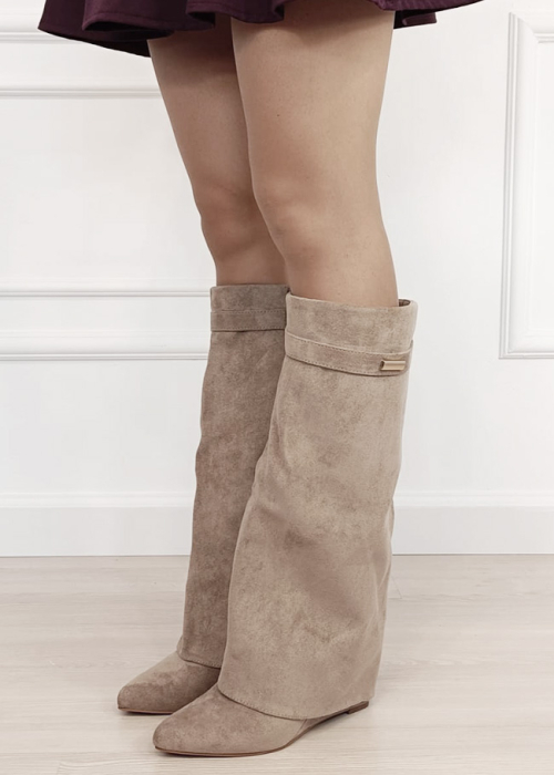 Cizme lungi kaki cu toc 9623A-1 19 [2]