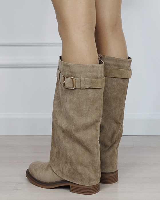 Cizme lungi kaki din velur ecologic 6503 118 [3]